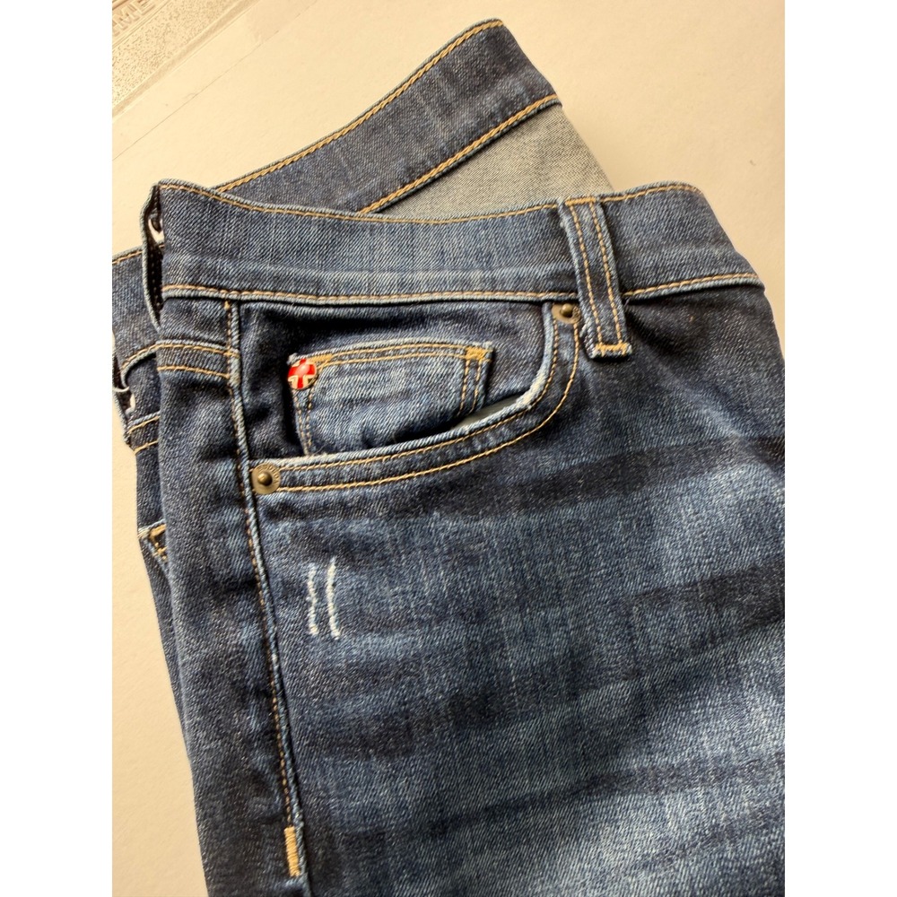Hudson Crop Muse Skinny Factory Distressed with 5" Cuff Size 28 Dark Wash Jeans - Picture 13 of 14